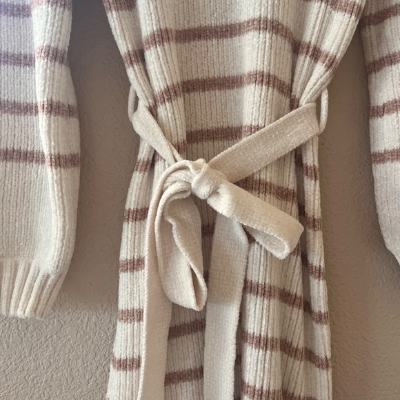 Allison Brittney Striped Sweater Dress - Midi - White and Brown Striped - Picture 5 of 13